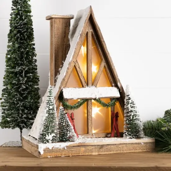 16.5" Vintage A-Frame Ski Lodge Lighted Tabletop Town D&eacute;cor {3}