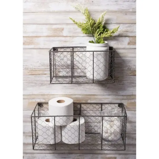 DII&reg; Gray Wall Mount Chicken Wire Basket Set {7}