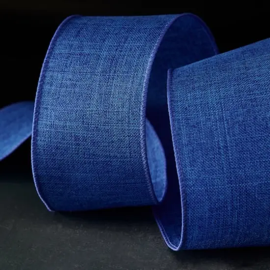 2.5" x 25ft. Faux Linen Wired Ribbon by Celebrate It&trade; D&eacute;cor Royal Blue {3}