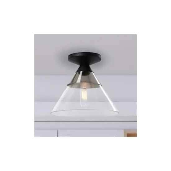 Hello Honey&reg; Robert Stevenson Lighting Theo Metal & Conical Glass Flush Mount Ceiling Light Matte Black/Brushed Nickel {3}