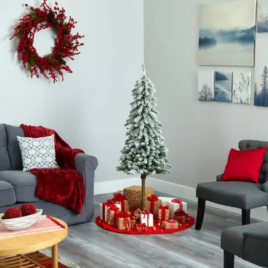 5ft. Pre-Lit Flocked Alpine Artificial Christmas Tree, Clear Lights {8}