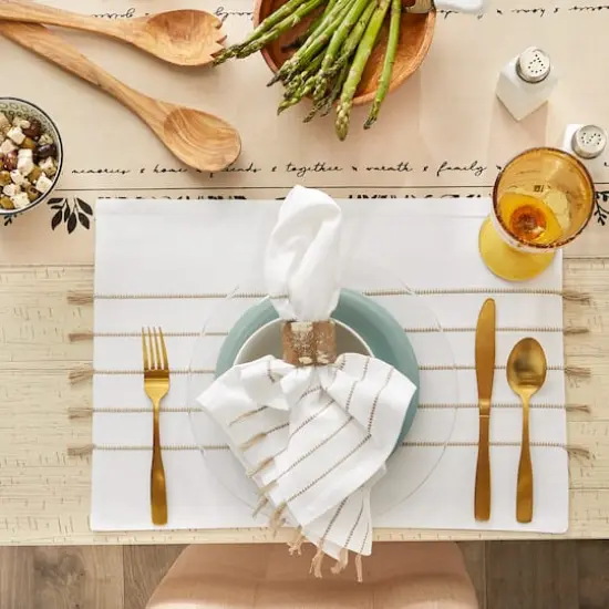 DII&reg; Stripe Tassel Placemats, 4ct. White/Stone {8}