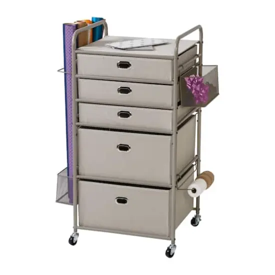 Honey Can Do Taupe Wrapping Paper Storage Cart with Wheels {17}