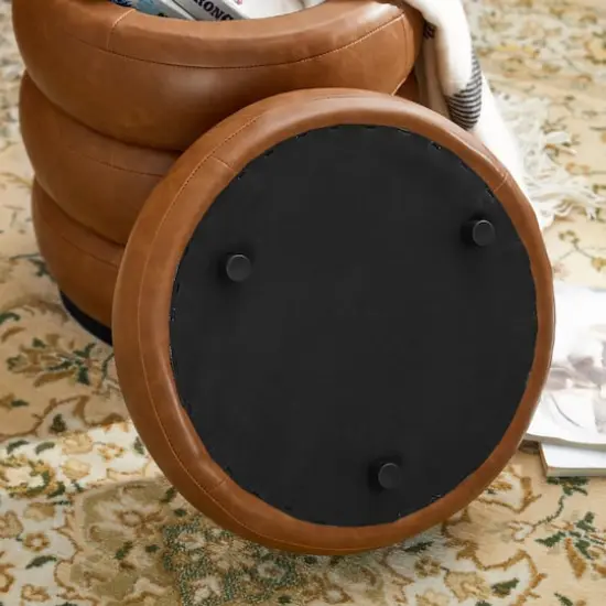 Glitzhome® 19.5" Coffee Brown Upholstered Storage Ottoman {6}