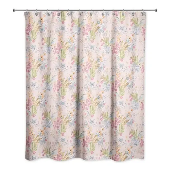 Butterfly Bird Floral Shower Curtain Pink {1}