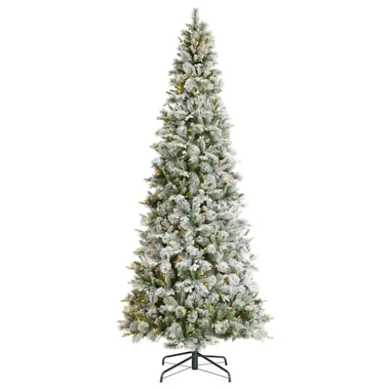 Glitzhome&reg; 11ft Pre-Lit Flocked Slim Pine Artificial Christmas Tree, Warm White LED Lights {1}