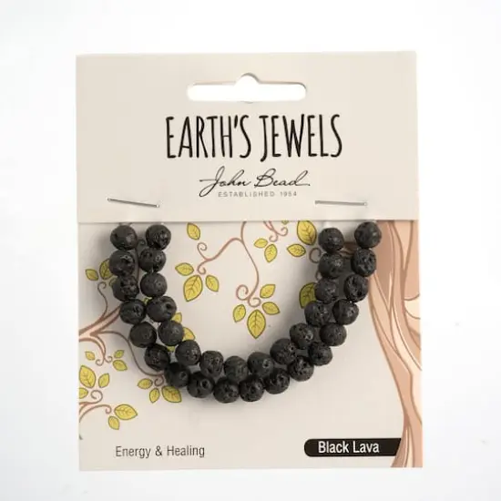 John Bead Earth's Jewels Natural Stone Round Beads, 6mm Black Lava {3}
