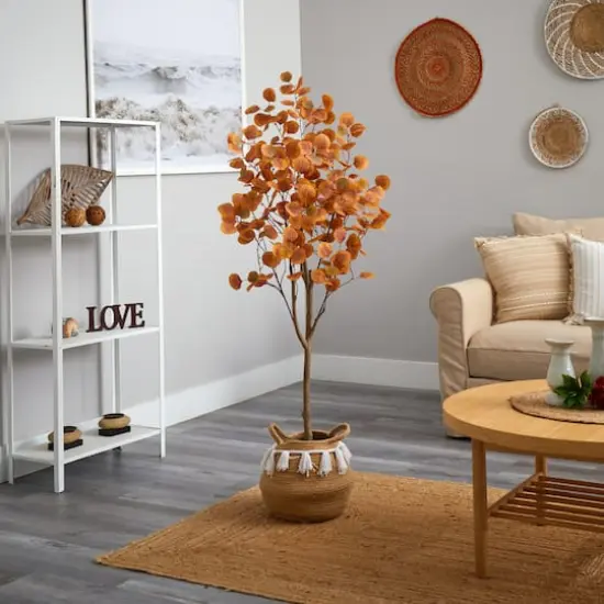 5ft. Artificial Autumn Eucalyptus Tree with Basket {5}
