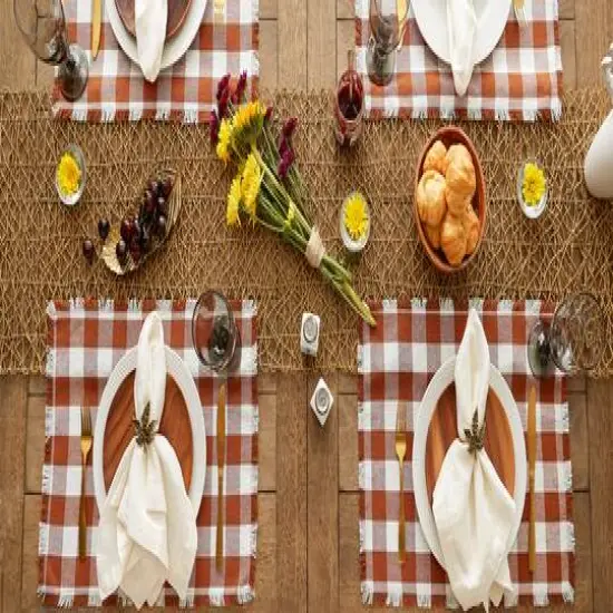 DII&reg; Heavyweight Check Fringed Cotton Placemats, 6ct. Cinnamon {8}