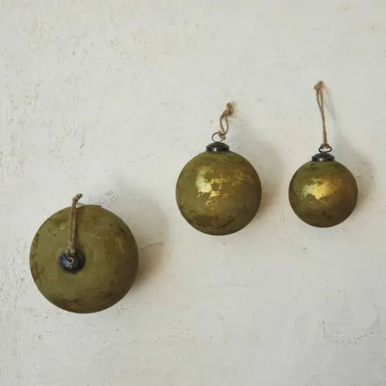 Hello Honey&reg; 5" Olive Green & Gold Matte Distressed Ball Glass Ornament {3}