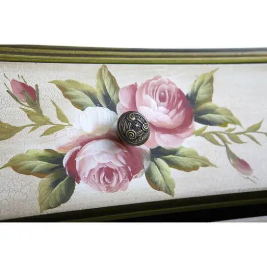 3-Drawer Antique Night Stand with Floral Art {7}