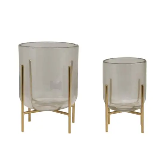 Hello Honey&reg; Gold Finish Vases & Candle Holders With Metal Stands Set {1}