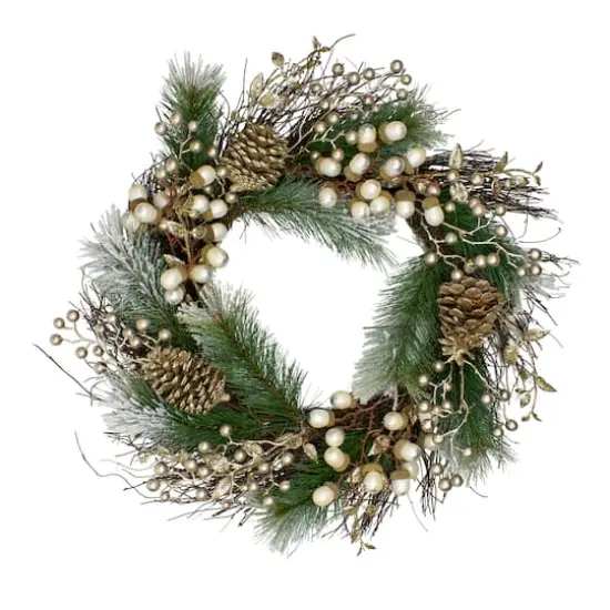 22" Acorn, Pinecone & Flocked Pine Needle Wreath {1}