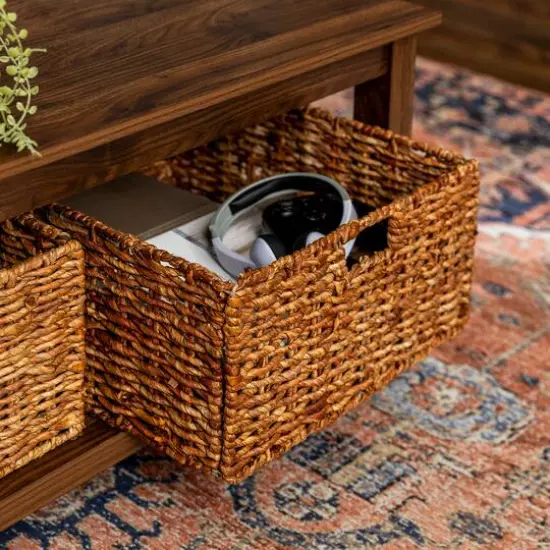 Walker Edison 40" Dark Walnut Mission Storage Coffee Table with Baskets {6}