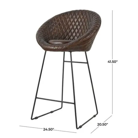 41.5" Leather Round Diamond Tufted Bar Stool with High Back Dark Brown {8}