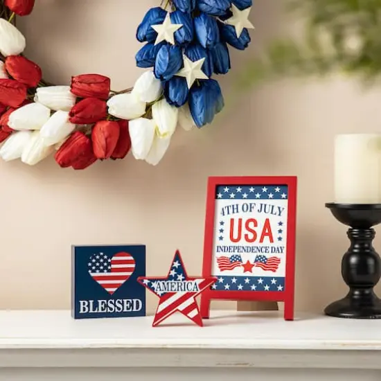 Glitzhome&reg; Patriotic Americana Tabletop Sign Set {3}