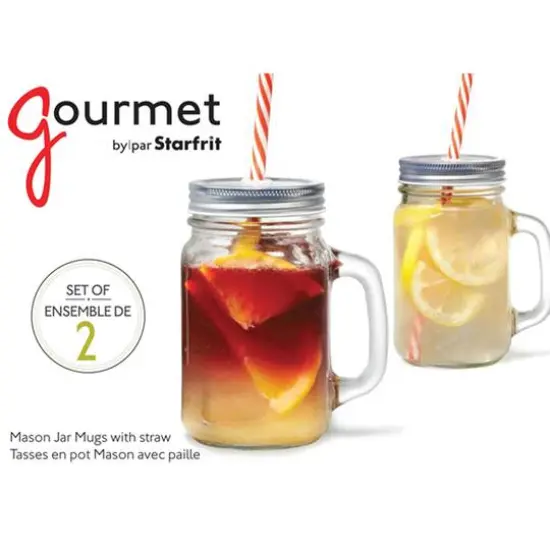 Gourmet by Starfrit 16oz. Mason Jar Mugs with Straws, 2ct. {9}
