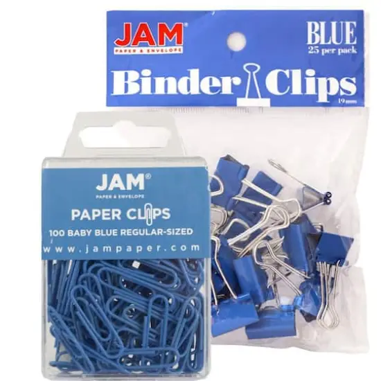 JAM Paper Desk Essentials Paper Clips & Binder Clips Kit Blue {1}