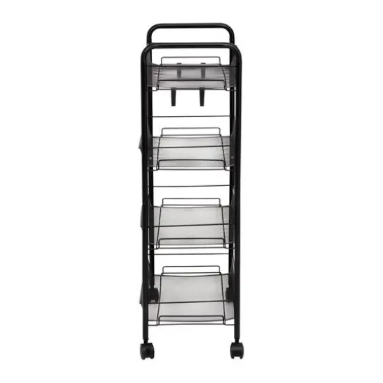 Honey Can Do Black 4-Tier Metal Rolling Cart with Trays {9}