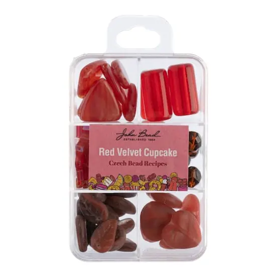 John Bead Czech Glass Recipe Box Beading Kit Red Velvet Cupcake {1}
