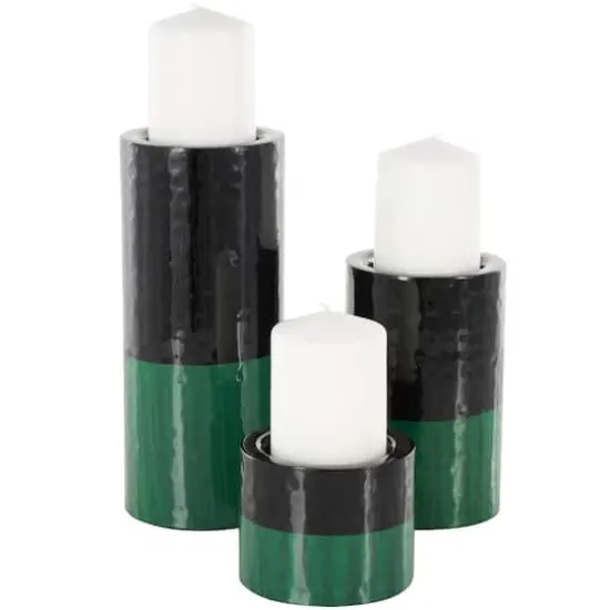 Green Metal Colorblock Candle Holder with Paint Streak Designs Set {1}