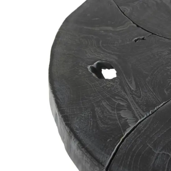 21.5" Black Teak Wood Handmade Live Edge Accent Table with Black Metal Base {6}