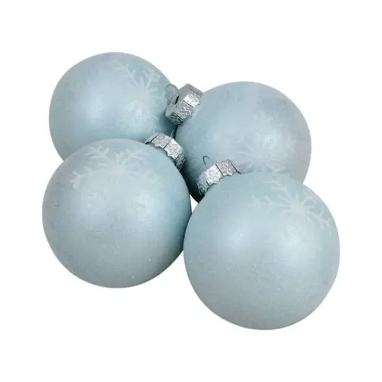 4ct. 3.25" Blue & Silver Snowflake Glass Christmas Ball Ornaments {4}