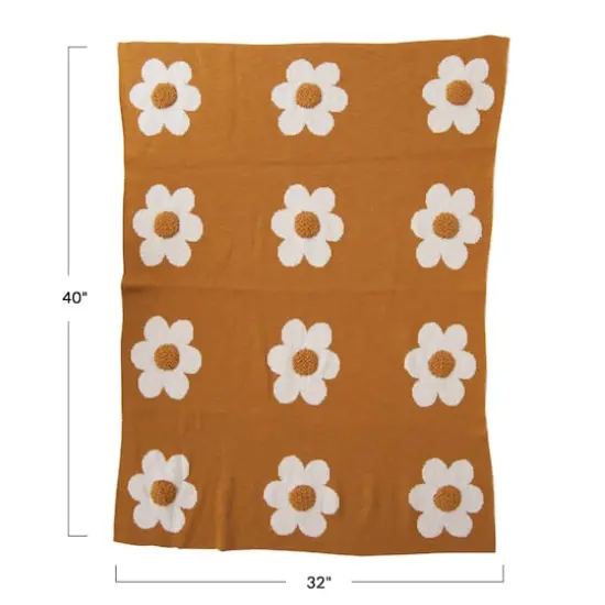 Hello Honey&reg; Yellow Flower Prints Cotton Knit Baby Blanket {4}