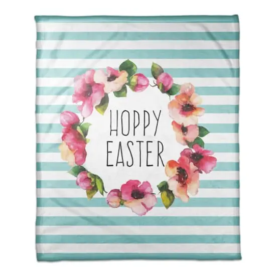 Hoppy Easter Floral & Stripes Throw Blanket {1}