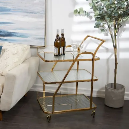 Gold Metal Glass Shelf 3-Tier Bar Cart {7}