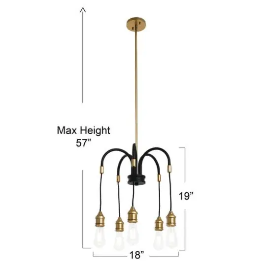 Hello Honey&reg; Robert Stevenson Lighting Harper 19" Black and Brass 5-Light Exposed Bulb 2-Tone Metal Chandelier {6}