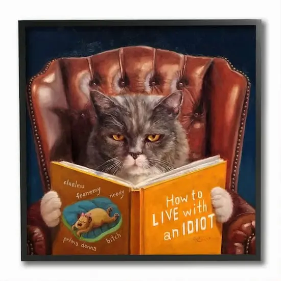 Stupell Industries Angry Cat Reading Dog Book Feline Pet Humor,12" x 12" {1}