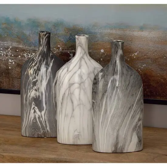 13" Gray Stoneware Contemporary Vase Set {11}
