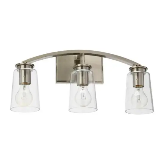 Hello Honey&reg; Robert Stevenson Lighting Laguna Metal & Clear Glass 3-Light Vanity Brushed Nickel {3}