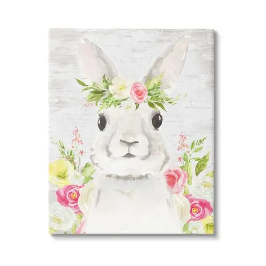 Stupell Industries Rustic Easter Bunny Flower Crown Spring Bouquet Canvas Wall Art {1}