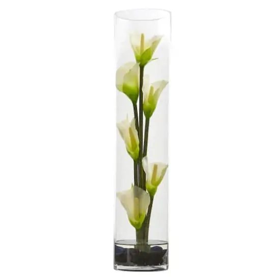 18" Mini Calla Lily Artificial Arrangement in Cylinder Glass Vase {1}