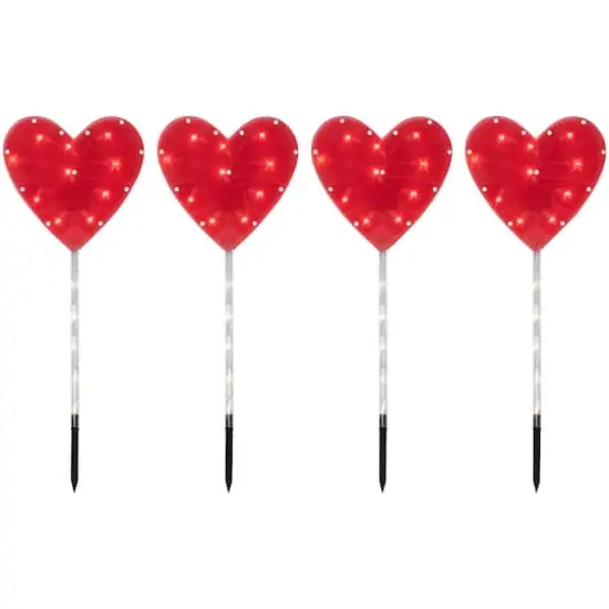 Red Heart Valentine's Day Pathway Marker Lawn Stakes With Clear Lights, 4ct. {1}