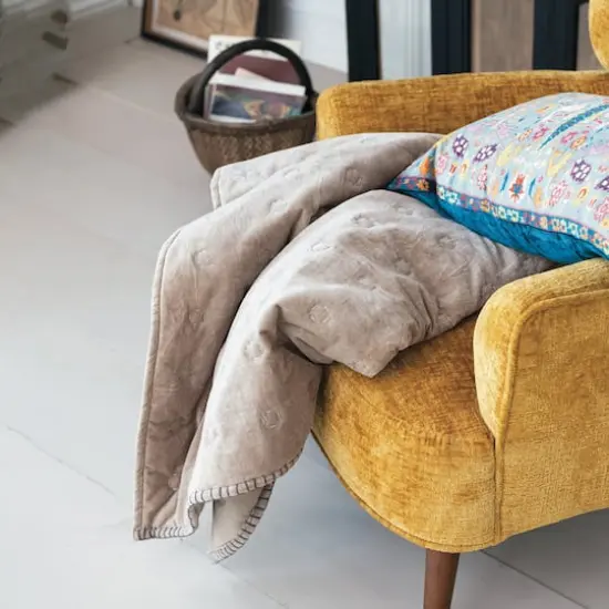 Hello Honey&reg; Taupe Cotton Velvet Quilted Throw {4}