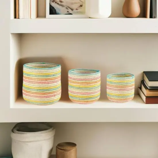 Hello Honey&reg; Handwoven Multicolor Grass Baskets Set {2}