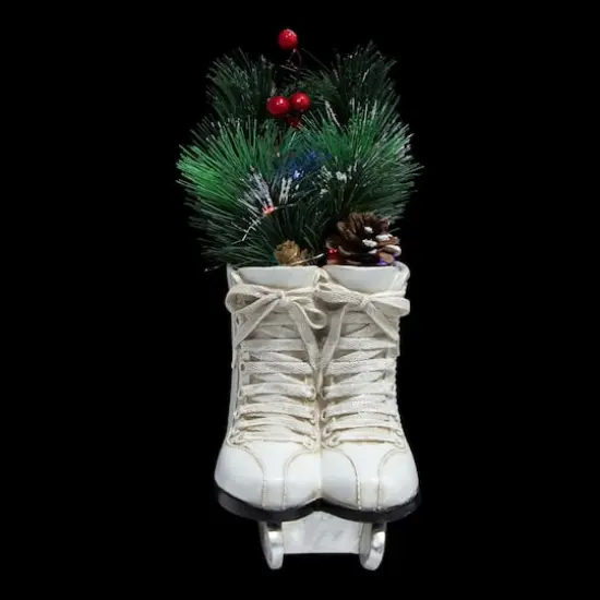 12" LED Lighted White Skates with Floral Arrangement Christmas Decoration {7}