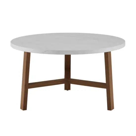 Faux White Marble & Acorn Mid-Century Modern Round Coffee Table {3}
