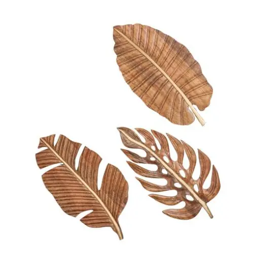 Brown Mango Wood Coastal Leaf Wall D&eacute;cor Set {3}