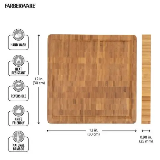 Farberware 12" End Grain Acacia Bamboo Cutting Board {6}