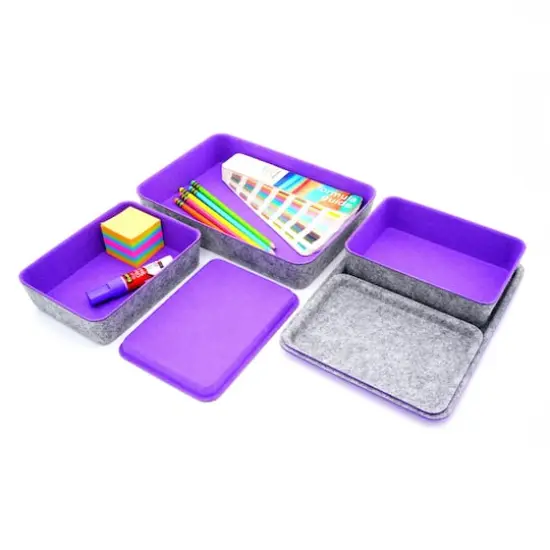 Welaxy Felt 3 Piece Drawer Organizer Bins with Lids Purple {1}