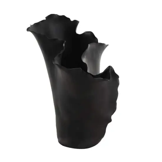 Black 16" Ceramic Floral Abstract Vase {4}