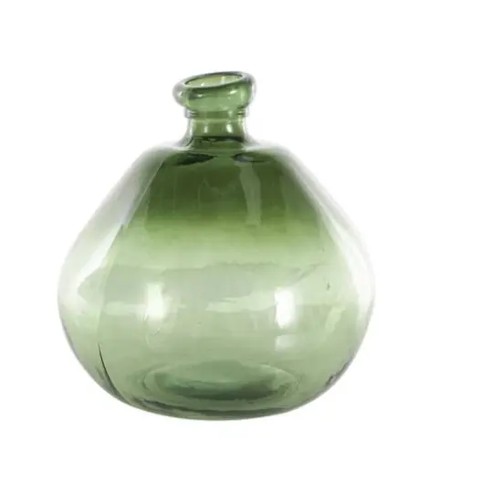 Green Recycled Glass Handmade Wide Ombre Spanish Bottle Vase {4}