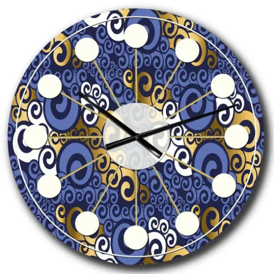Designart 'Retro Luxury Waves In Gold And Blue Iii Mid-Century Modern Wall Clock {1}