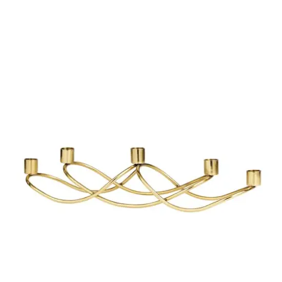 18" Gold Stainless Steel 5 Taper Candle Candelabra {1}