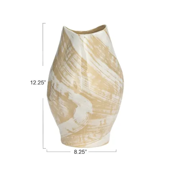 Hello Honey® 12.25" Cream & Gold with Reactive Glaze Hand Painted Stoneware Vase {5}