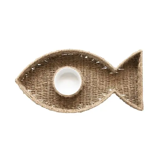 Hello Honey&reg; Hand-Woven Seagrass Fish Shaped Chip & Dip with Ceramic Bowl Set {1}